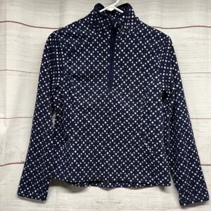 Lands End Navy Polka Dot Fleece Pullover Quarter Zip Womens Size S Small 6-8
